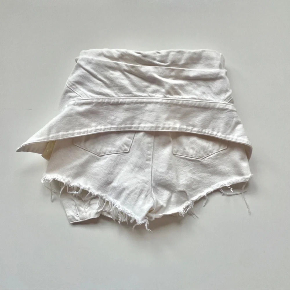 Alexander Wang Sleeve Tie Shorts Denim Skirt Carpenter, White, Size 27 - Picture 9 of 13